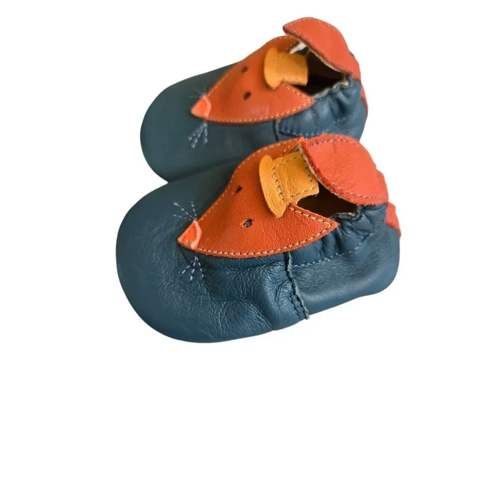 Moulin Roty Fox Leather Slippers Baby Size 0-6 Months